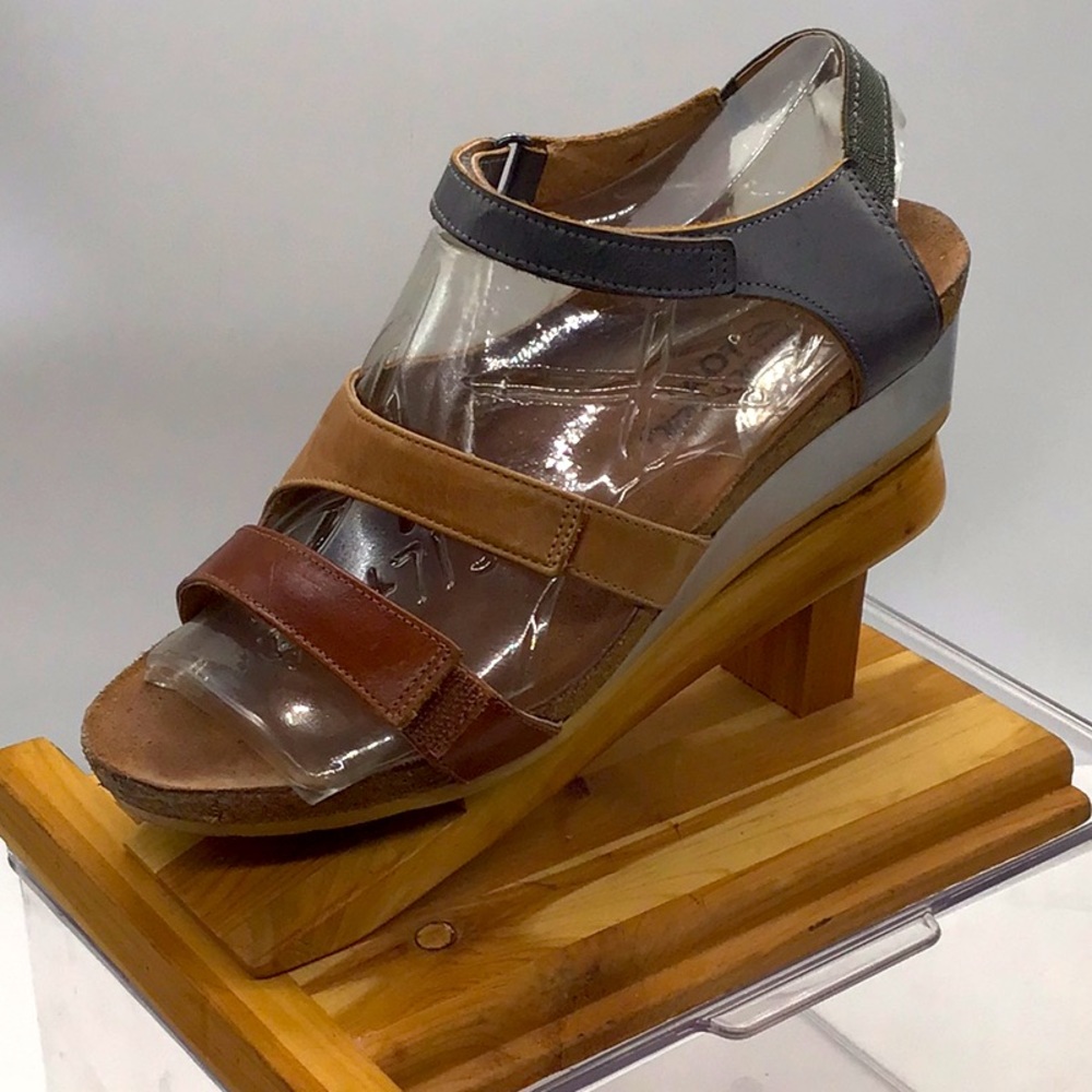NAOT Gray/Silver Brown Leather Strap Heel Sandal